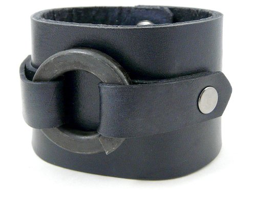 Modern Artisans American Made Wide Leather Hardware Cuff Bracelet, Men's Black